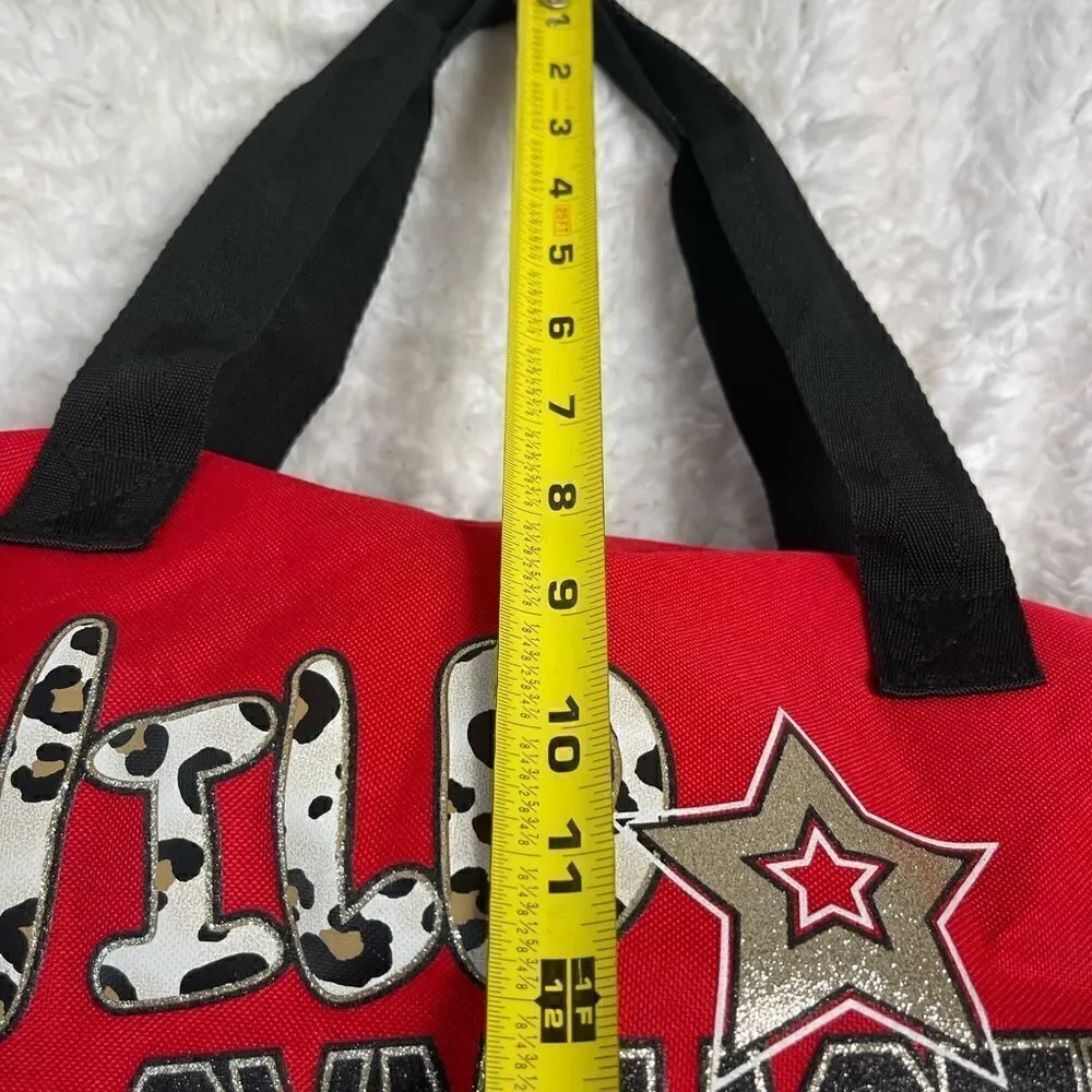 Justice Red and Cheetah print Gymnastics bag gold glitter accents black straps